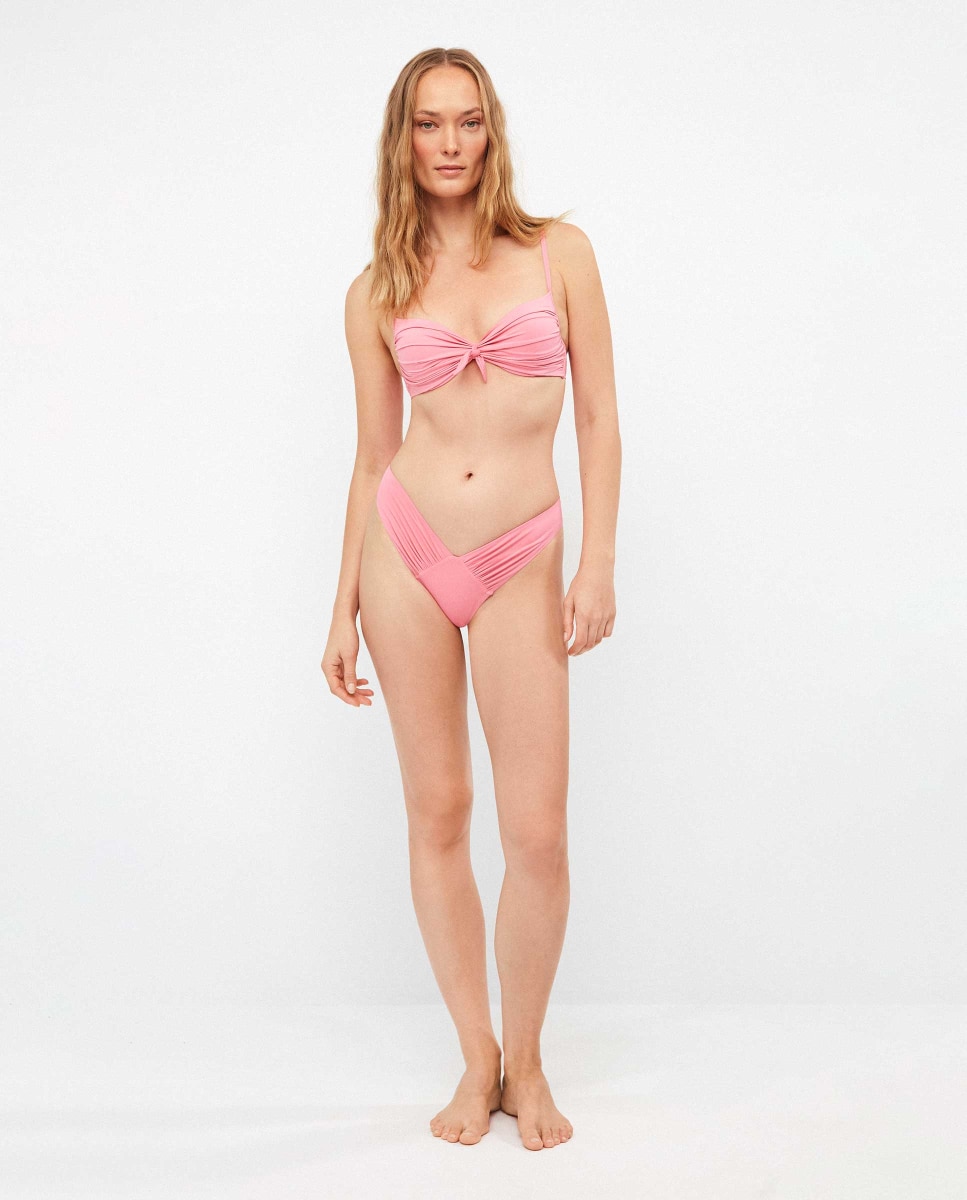 Top Biquíni Push Up com Aro e Nó no Decote Rosa-4