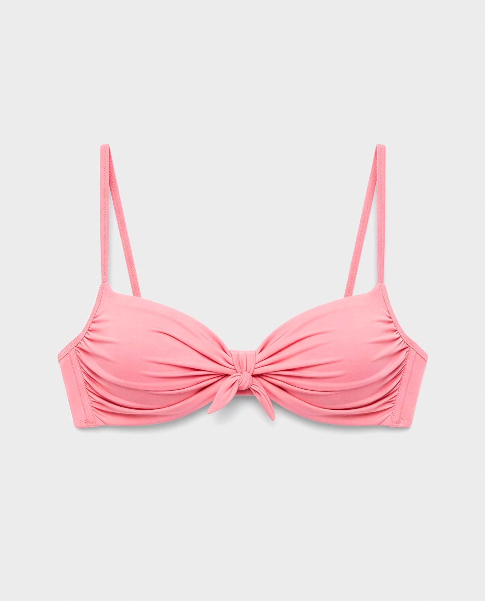 Top Biquíni Push Up com Aro e Nó no Decote Rosa-5