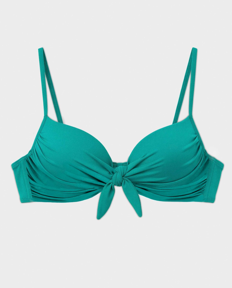 Top Biquíni Push Up com Aro e Nó no Decote Verde-5