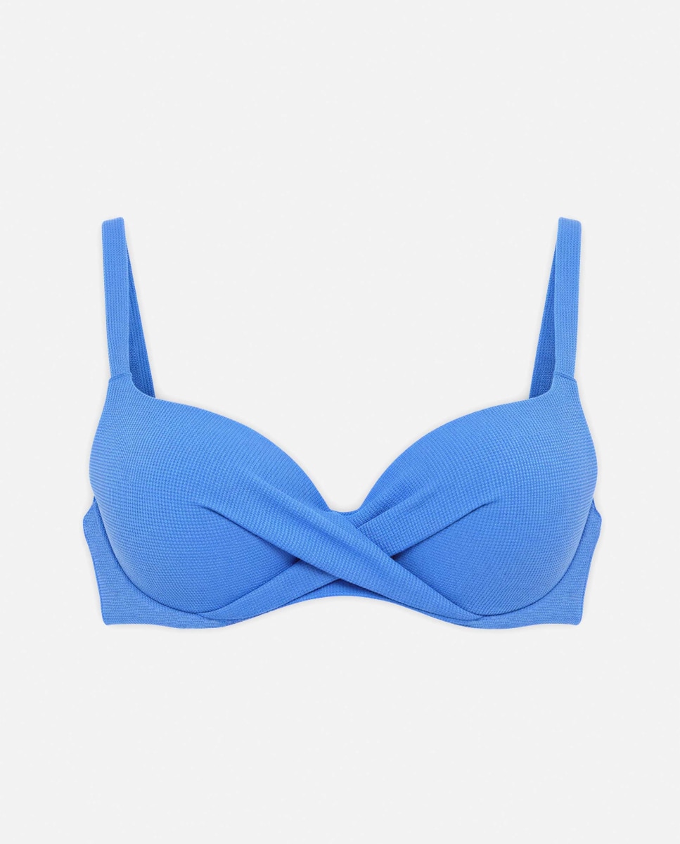 Top Biquíni com Aro e Foam em Tecido de Quadrille Azul-5