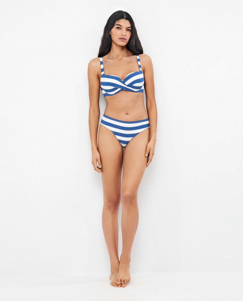 Cueca de Biquíni Midi em Tecido Estampado Azul-4