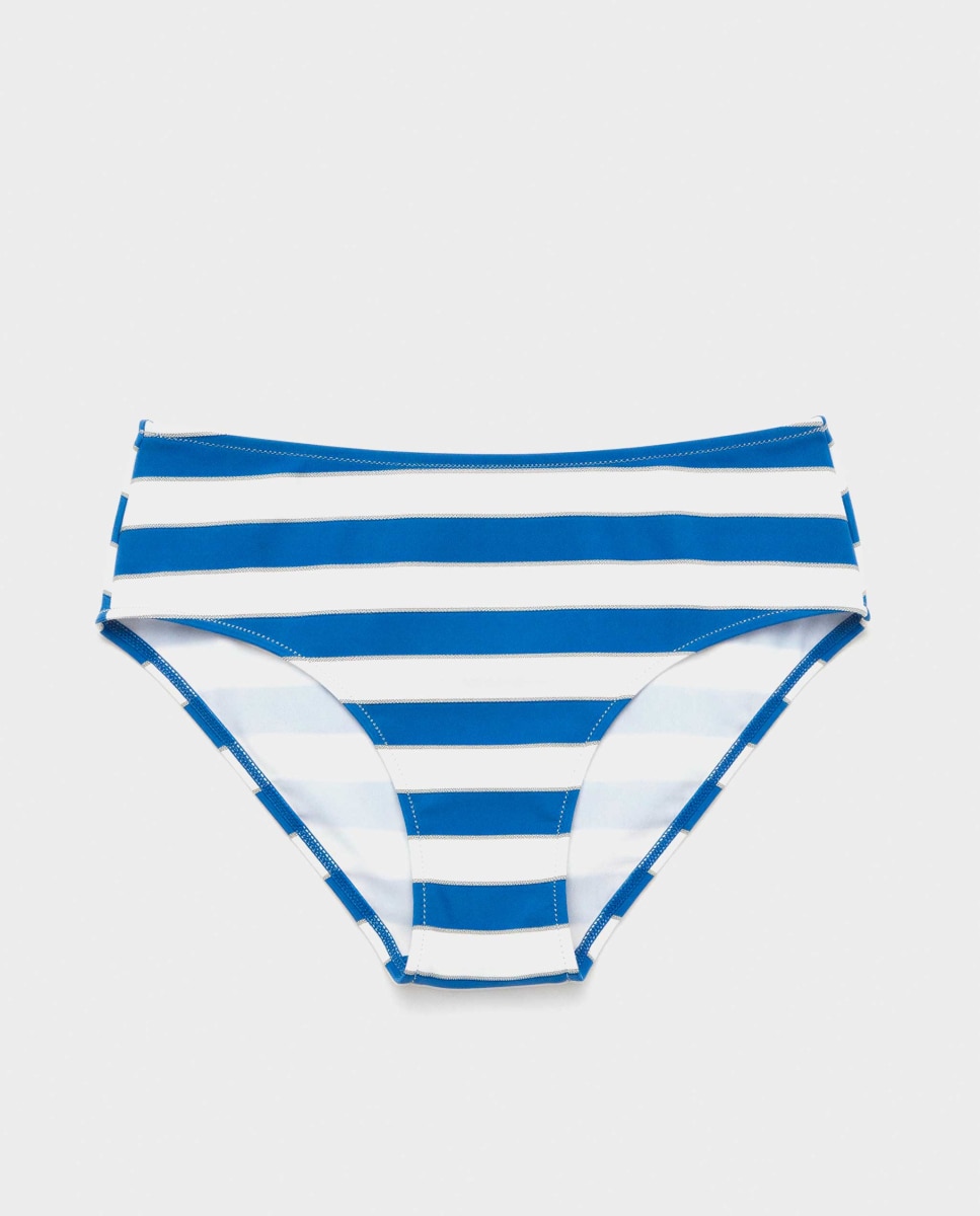 Cueca de Biquíni Midi em Tecido Estampado Azul-5