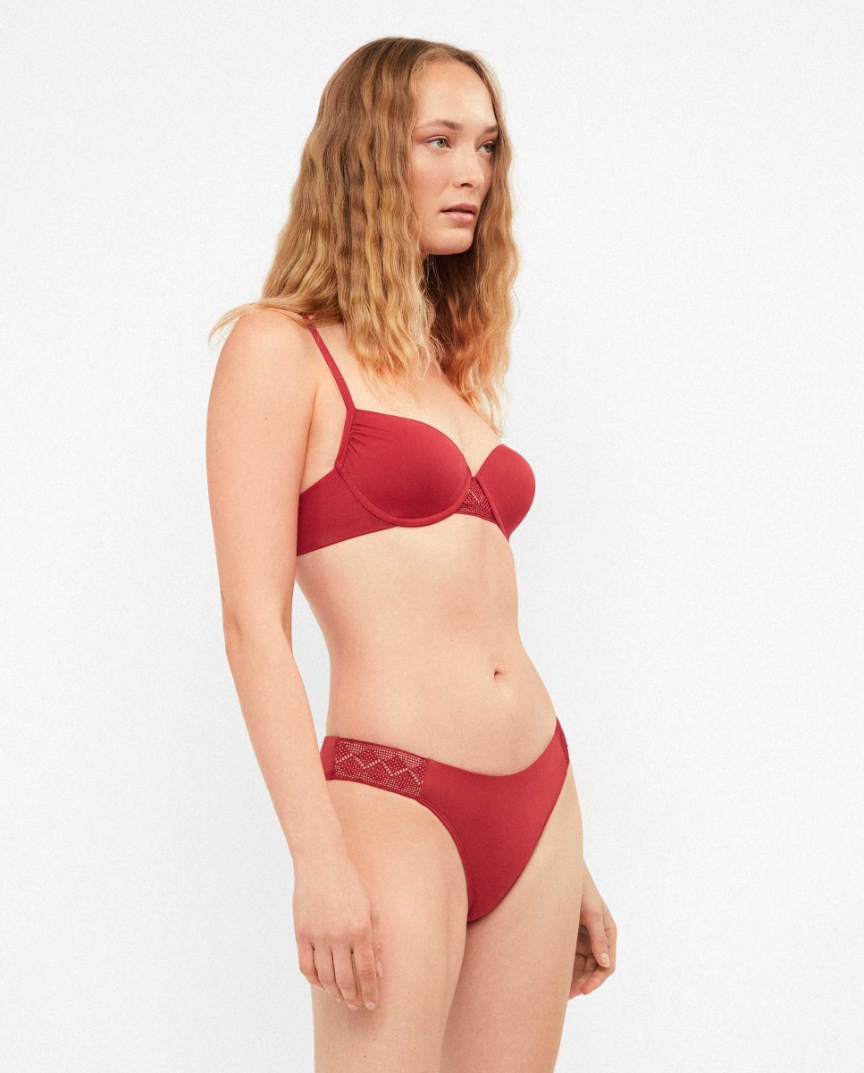 Top Biquíni Balconette com Aro, Foam e Renda no Decote Vermelho-2