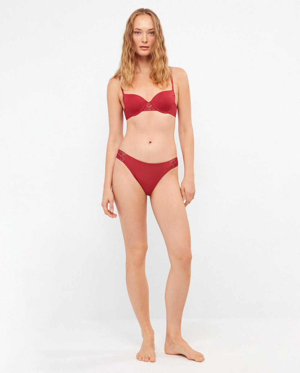 Top Biquíni Balconette com Aro, Foam e Renda no Decote Vermelho-4