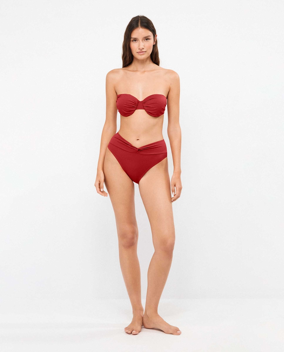 Top Biquíni Bandeau com Copas Amovíveis e Aro Bordeaux-4