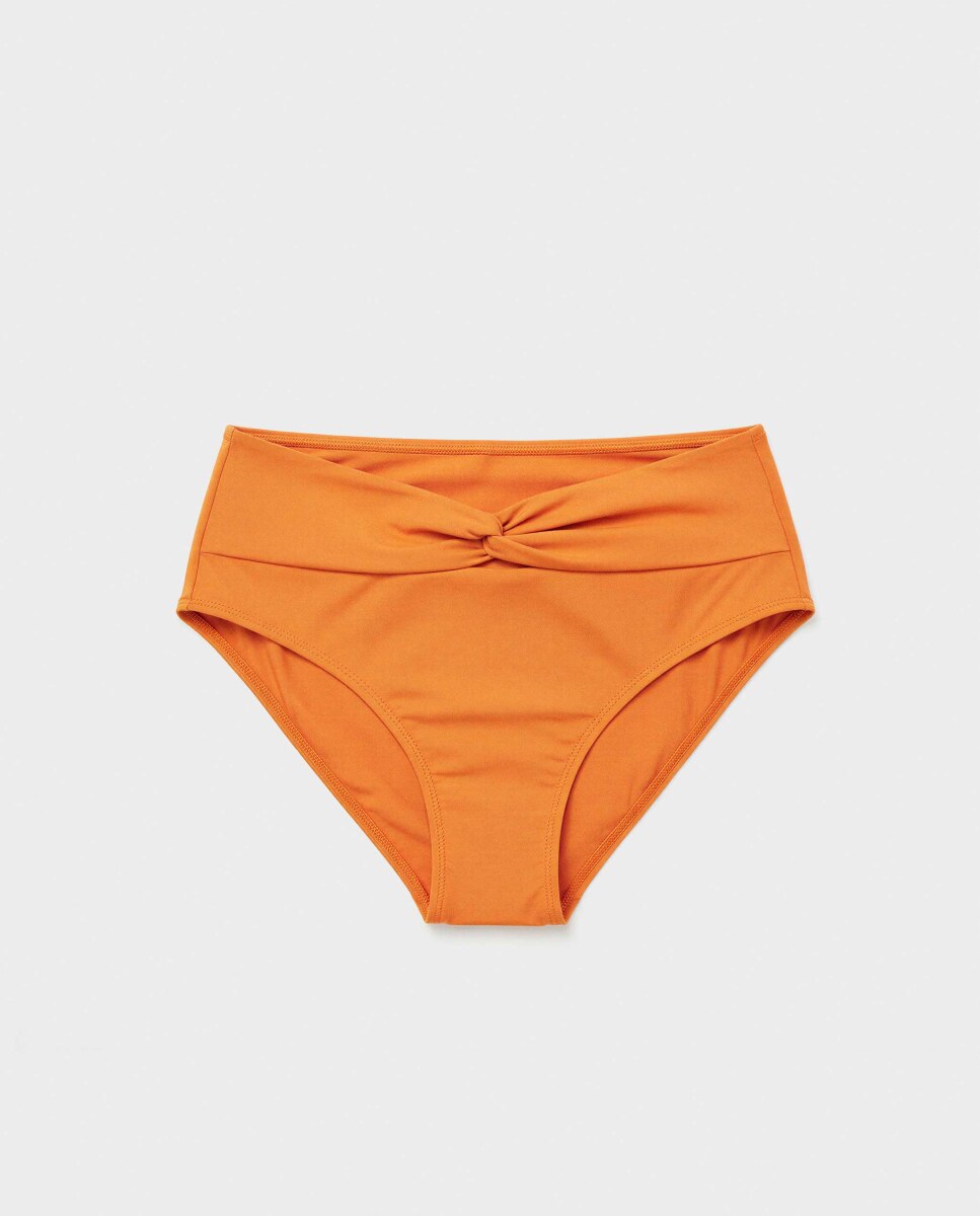 Cueca Biquíni Alta em Tecido Liso e Detalhe de Nó Laranja-5