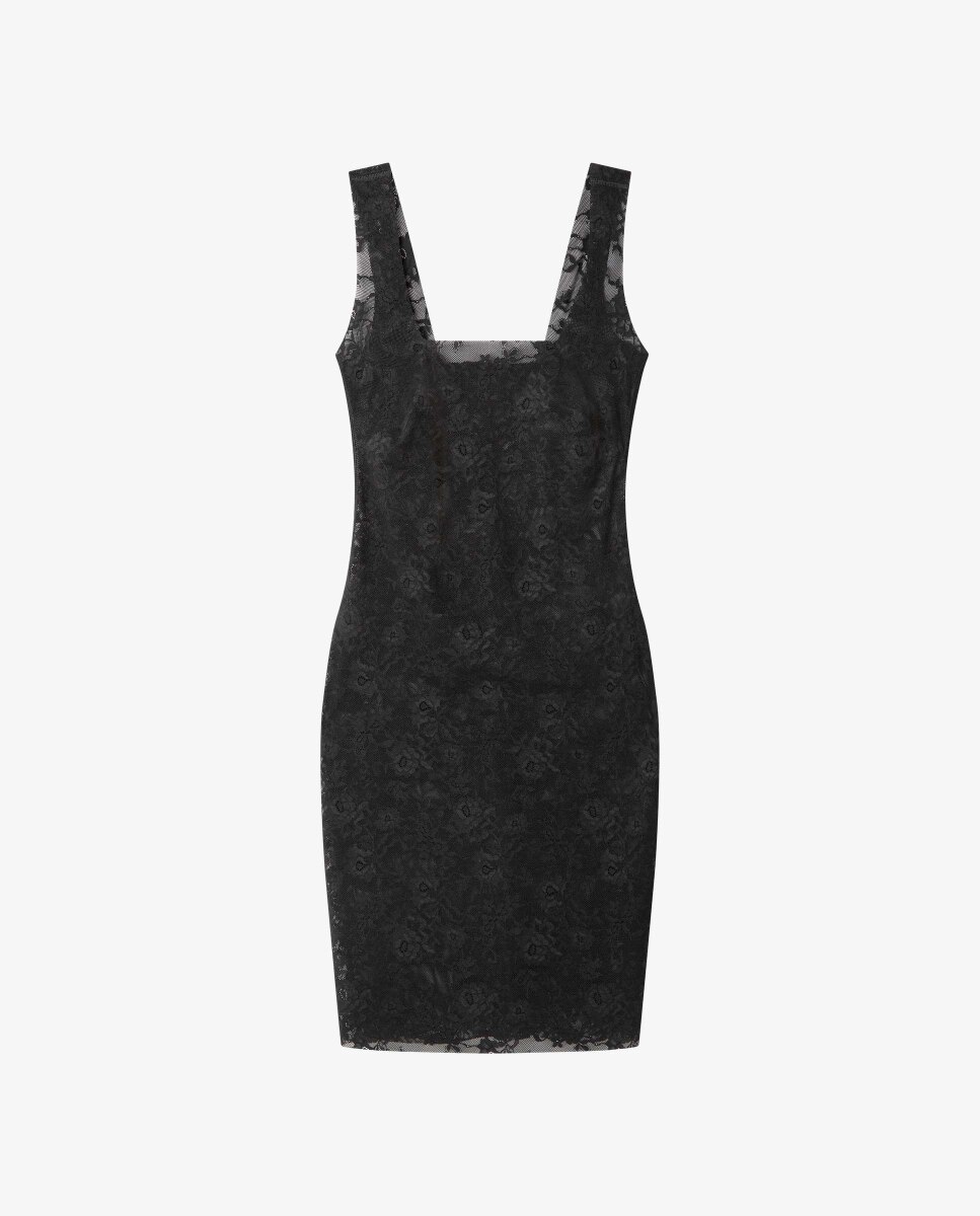 Vestido Modelador de Renda Floral Preto-5