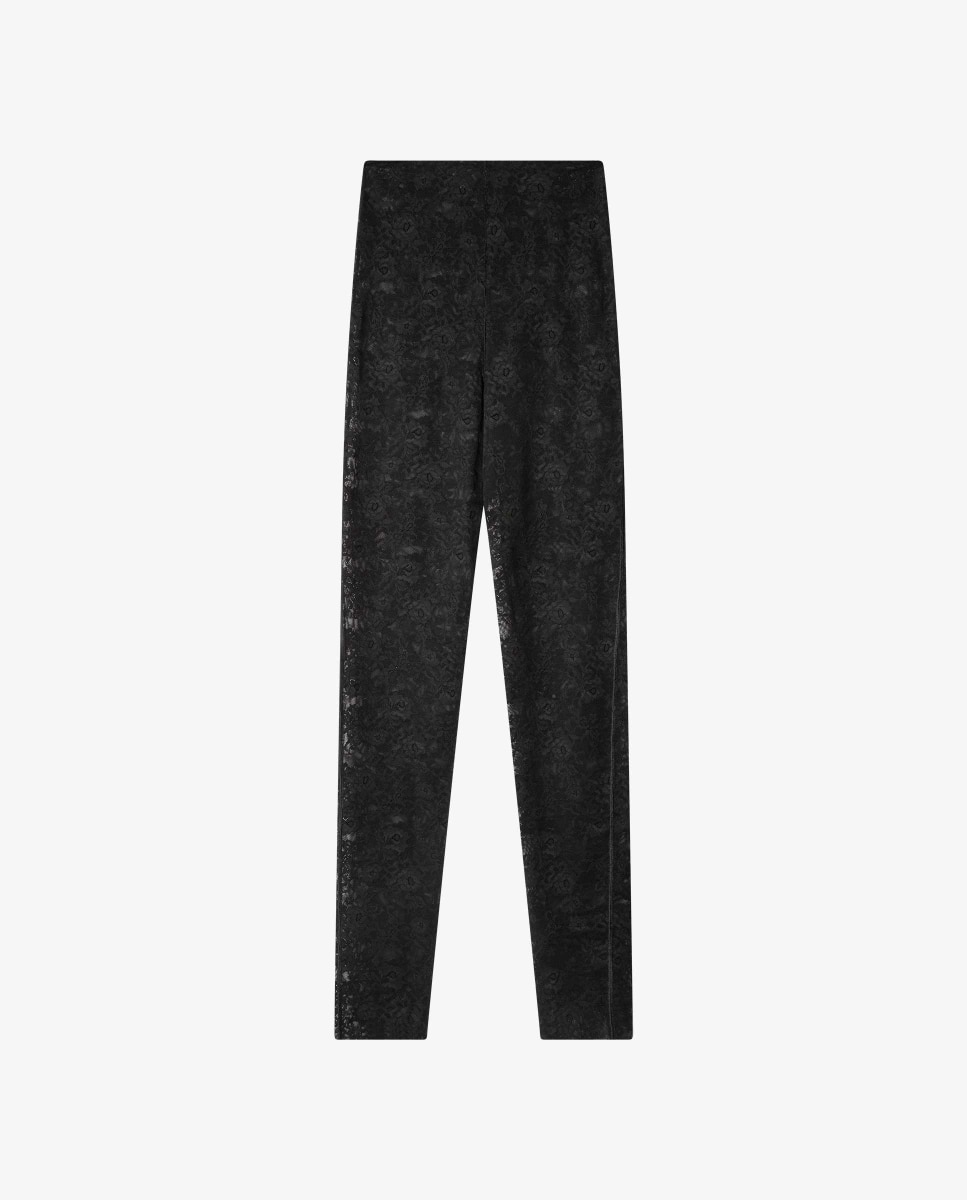 Leggings Compridas Moldeadoras de Renda Floral Preto-5