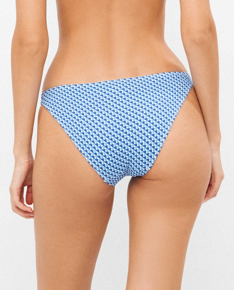 Cueca Biquíni em Tecido Estampado Piqué Azul-3