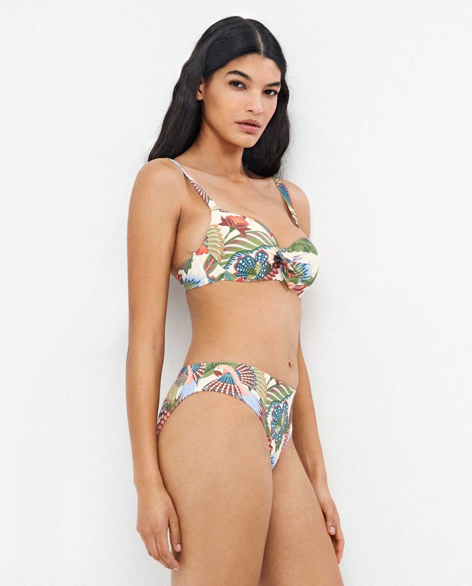 Cueca de Biquíni Midi em Tecido Estampado Multicolor-2