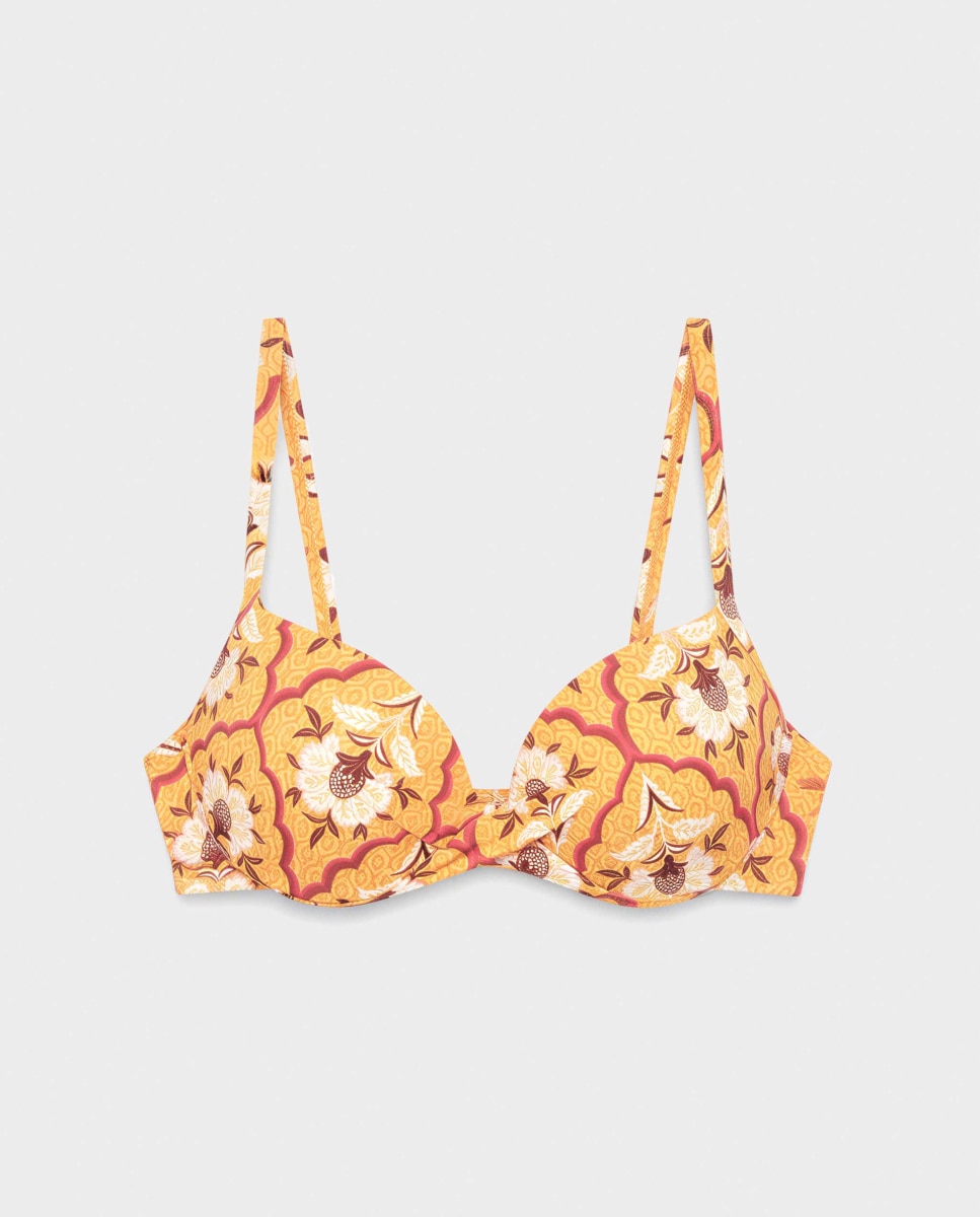 Top de Biquíni com Aro, Foam e Cruzado no Decote Amarelo-5