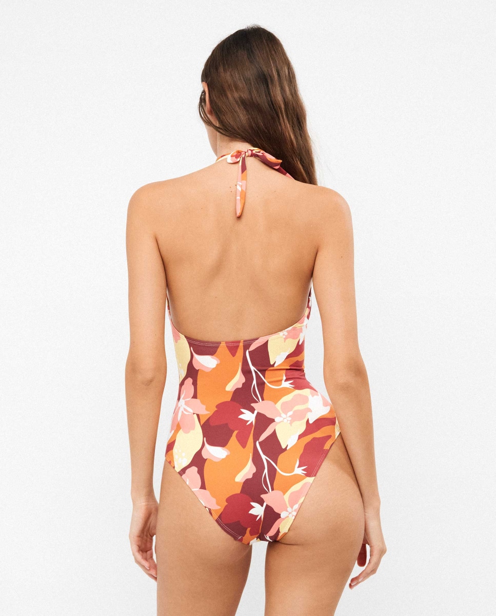 Fato de Banho com Decote Halter e Copas Fixas Multicolor-3
