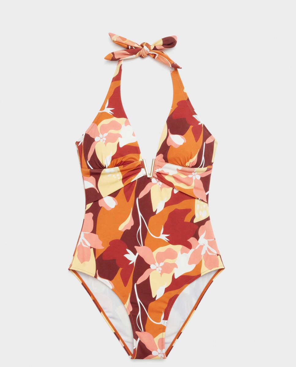 Fato de Banho com Decote Halter e Copas Fixas Multicolor-5