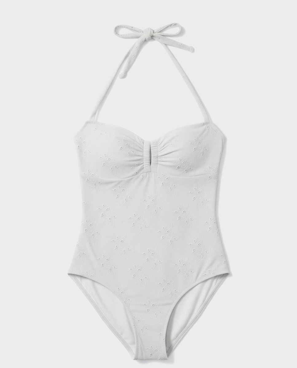 Fato de Banho com Decote Caicai com Foam Amovível Branco-5