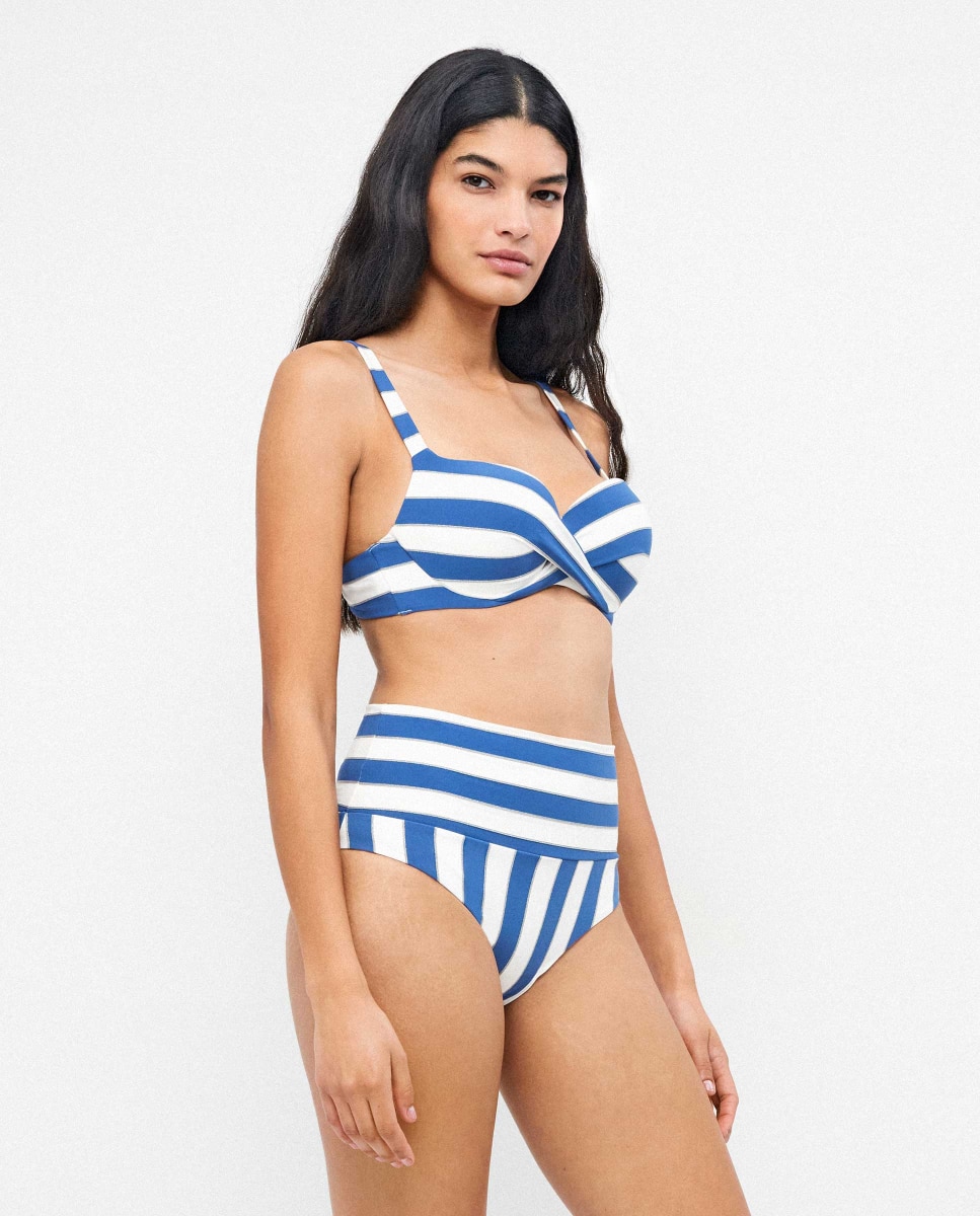 Cueca Biquíni Multiposições em Tecido Estampado Azul-2