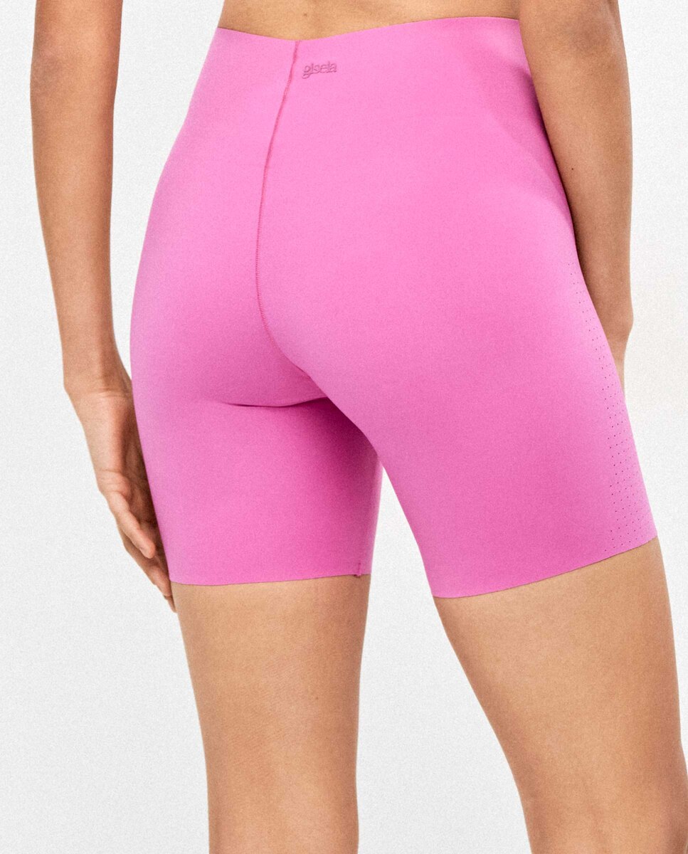 Calções Biker em Tecido Modelador Que Define e Estiliza Rosa-pastilha-3