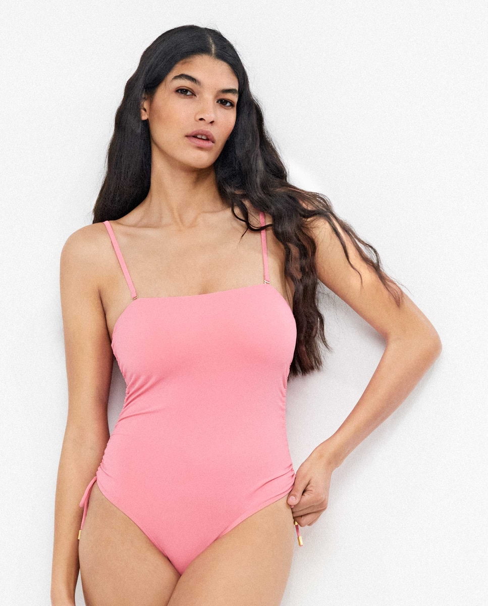Fato de Banho com Decote Caicai sem Aro e Foam Amovível Rosa-2