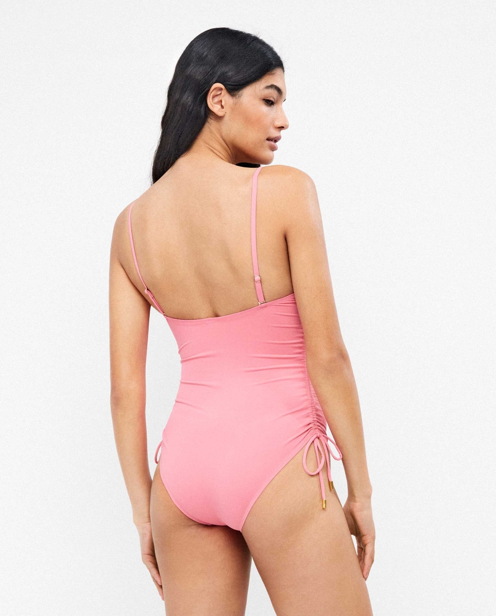 Fato de Banho com Decote Caicai sem Aro e Foam Amovível Rosa-3