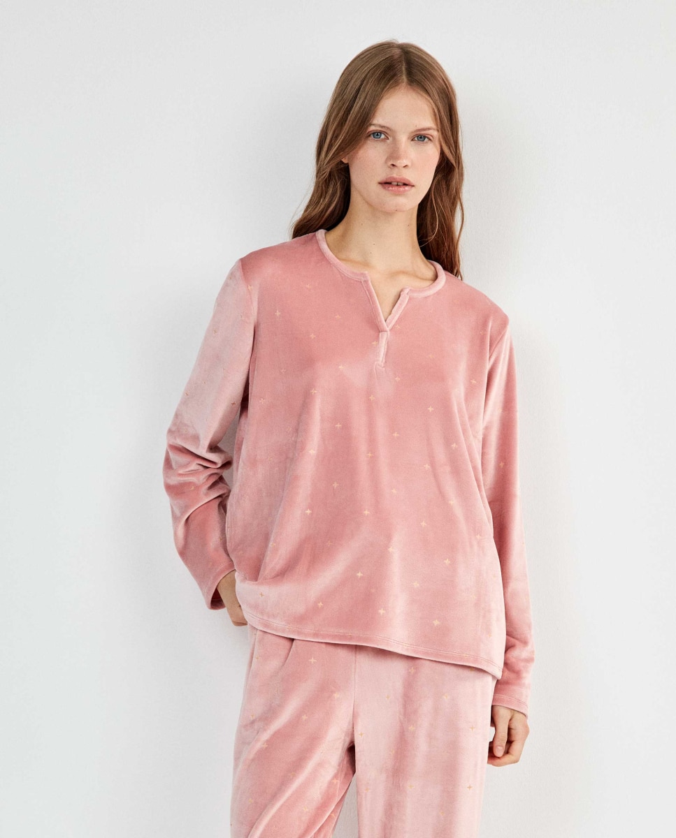 Pijama em Tecido Polar Elástico em Glitter Rosa-3