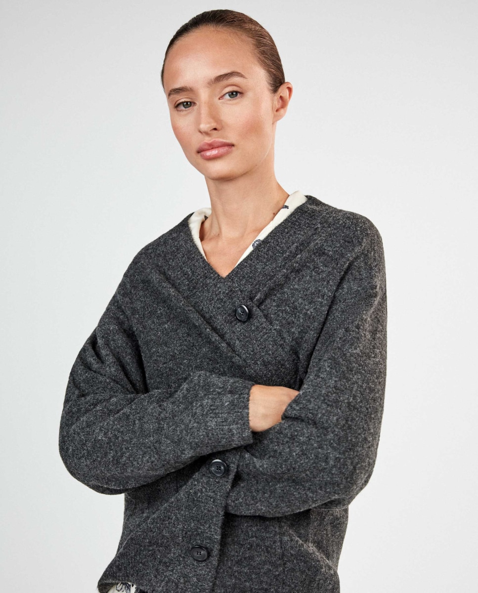 Cardigan com Botões Cinzento-escuro-2