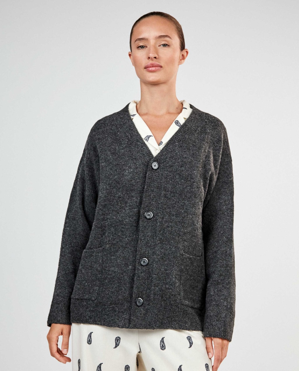 Cardigan com Botões Cinzento-escuro-3