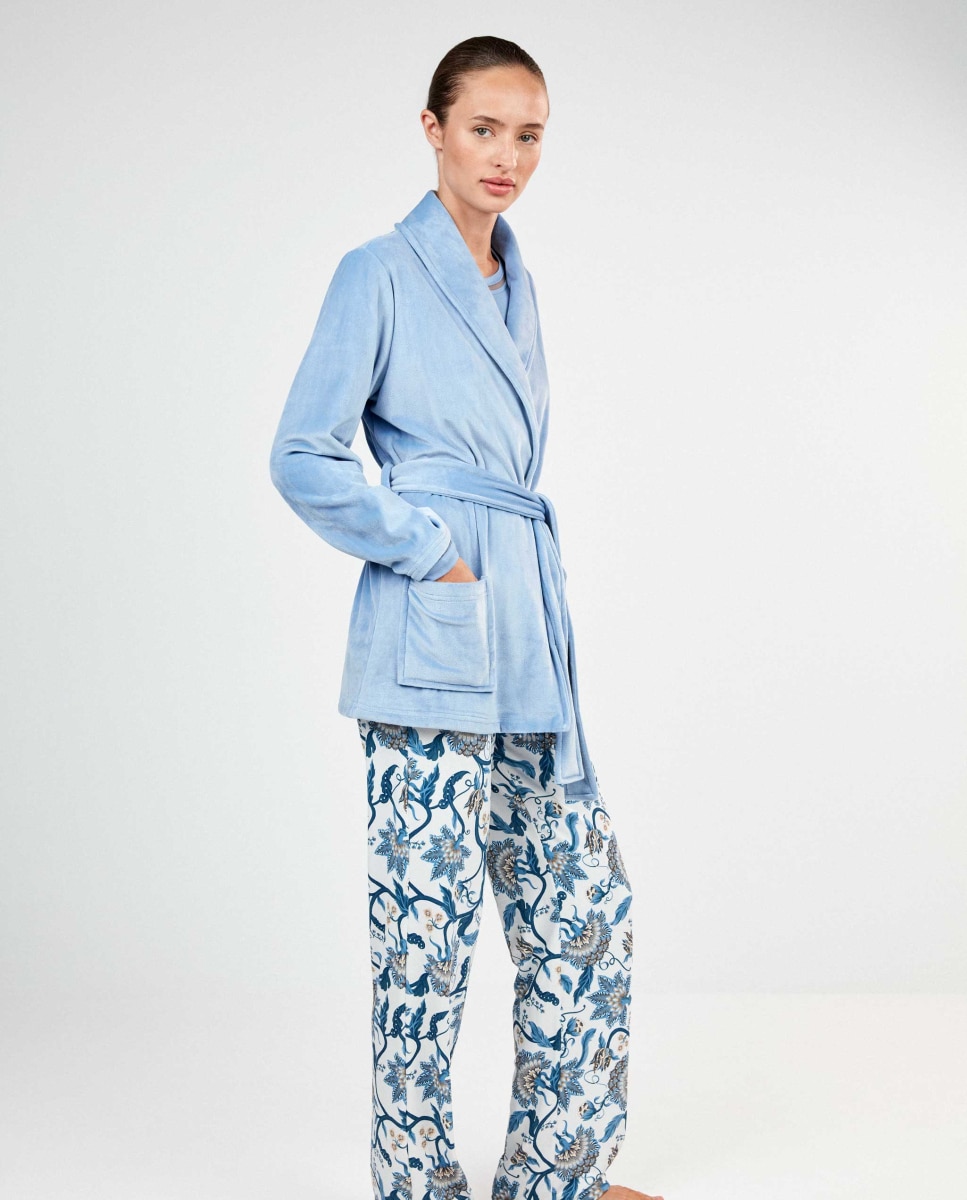 Robe de Polar Elástico com Cinto Azul-celeste-4