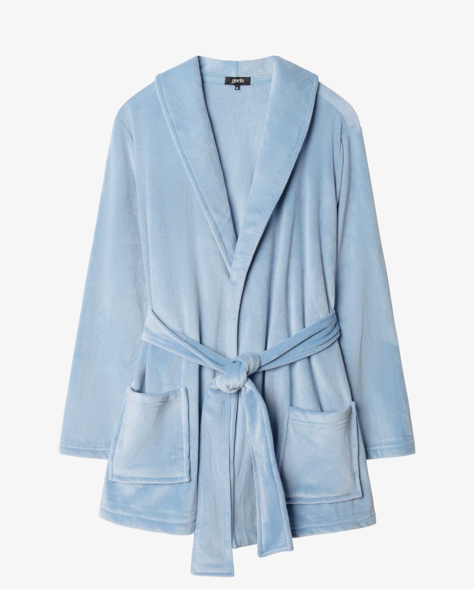 Robe de Polar Elástico com Cinto Azul-celeste-5