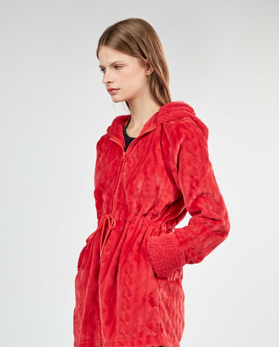 Robe Comprida com Fecho Zip Vermelho-2