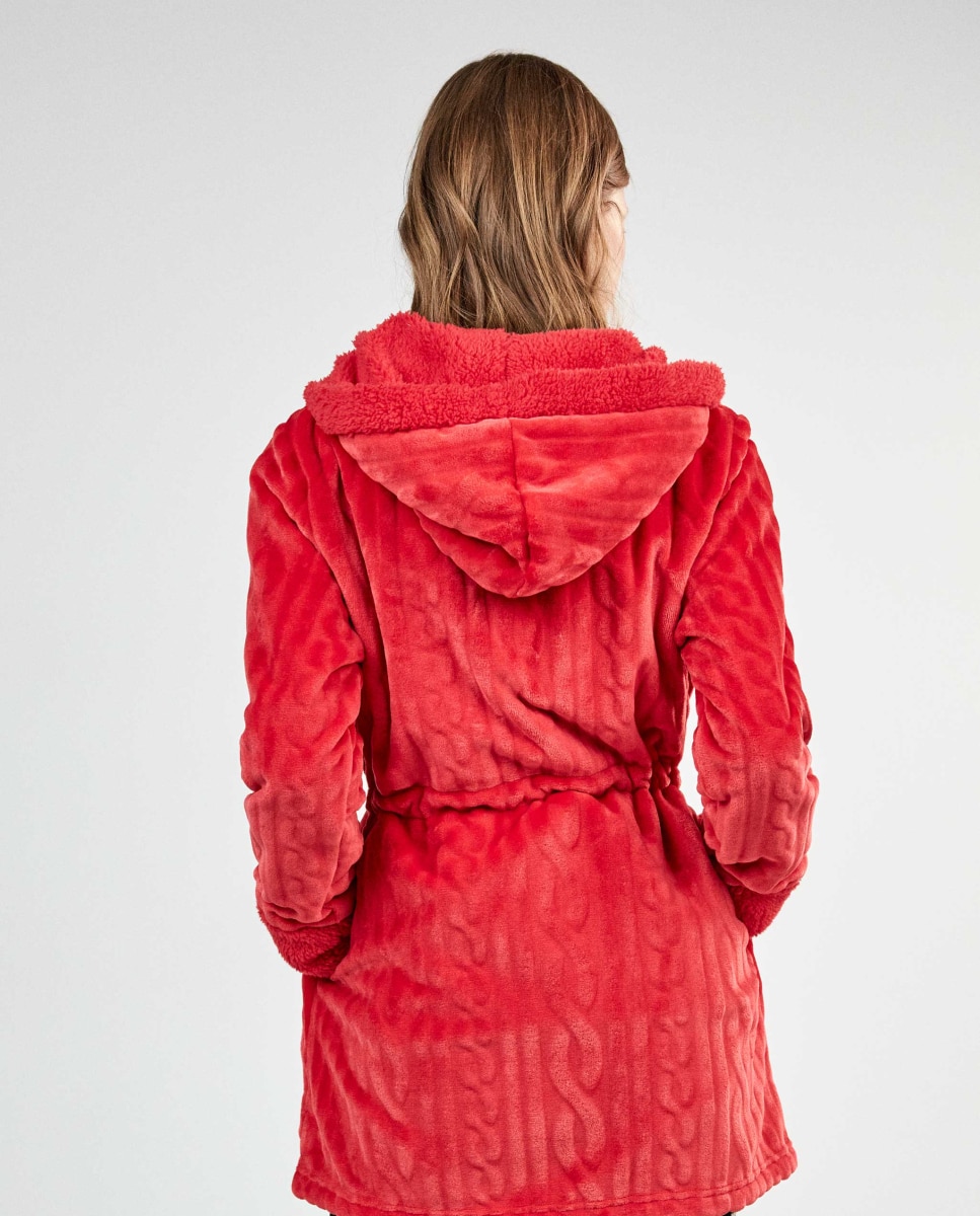 Robe Comprida com Fecho Zip Vermelho-4