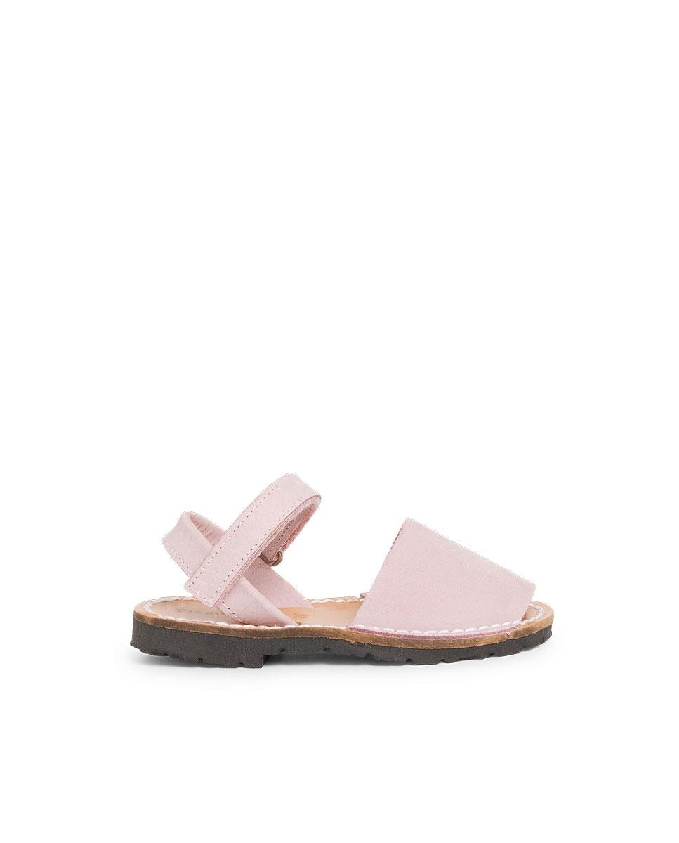 Menorquinas de Criança Avarcas Nobuck com Velcro Pisamonas Rosa-claro-1