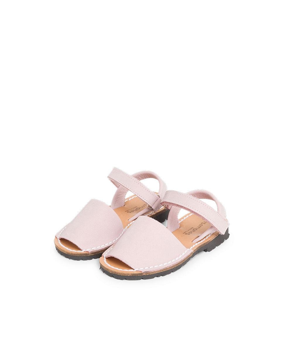 Menorquinas de Criança Avarcas Nobuck com Velcro Pisamonas Rosa-claro-4
