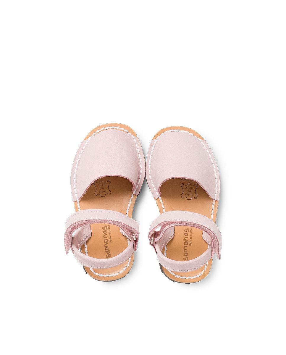 Menorquinas de Criança Avarcas Nobuck com Velcro Pisamonas Rosa-claro-5