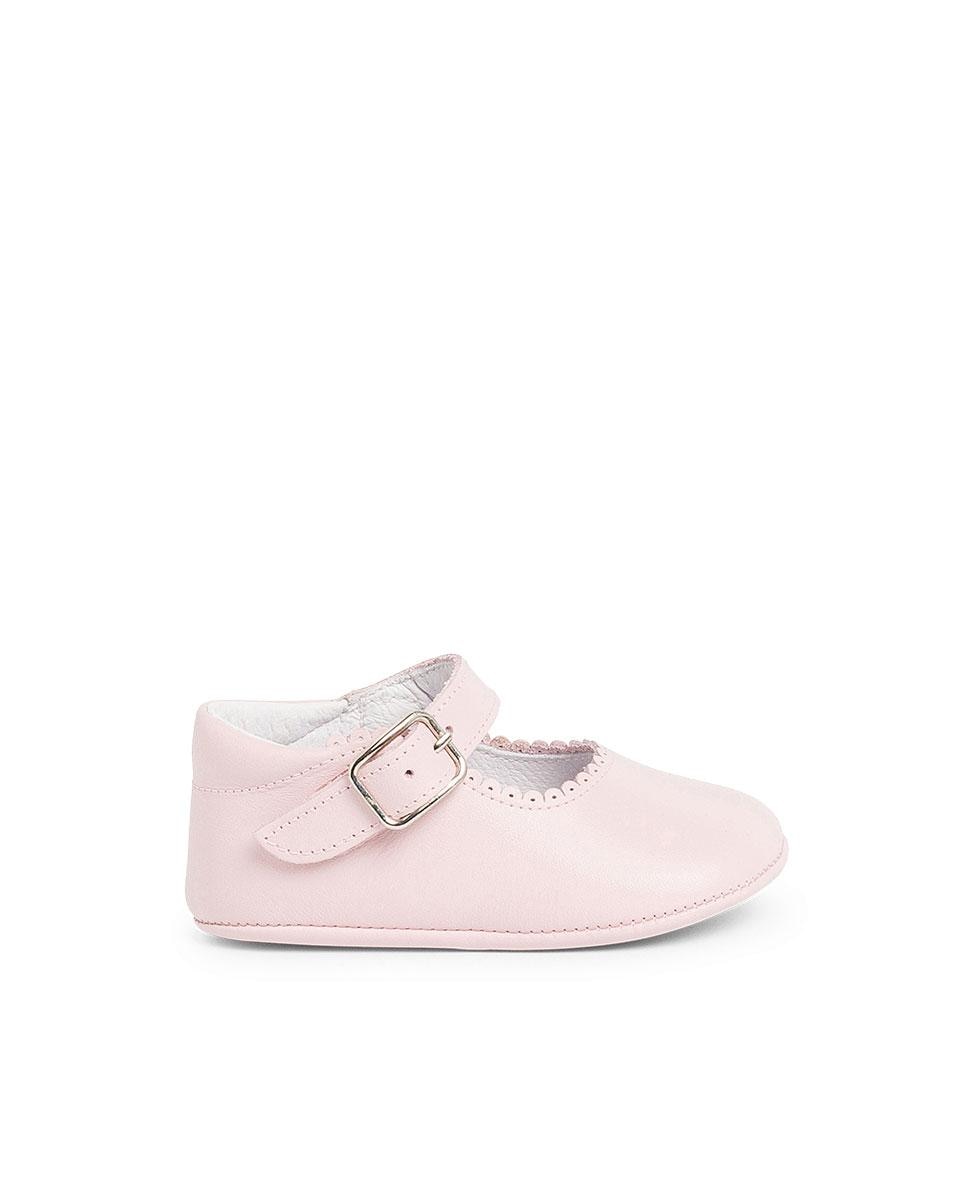 Merceditas de Bebé de Pele com Fivela Pisamonas Rosa-pastel-1