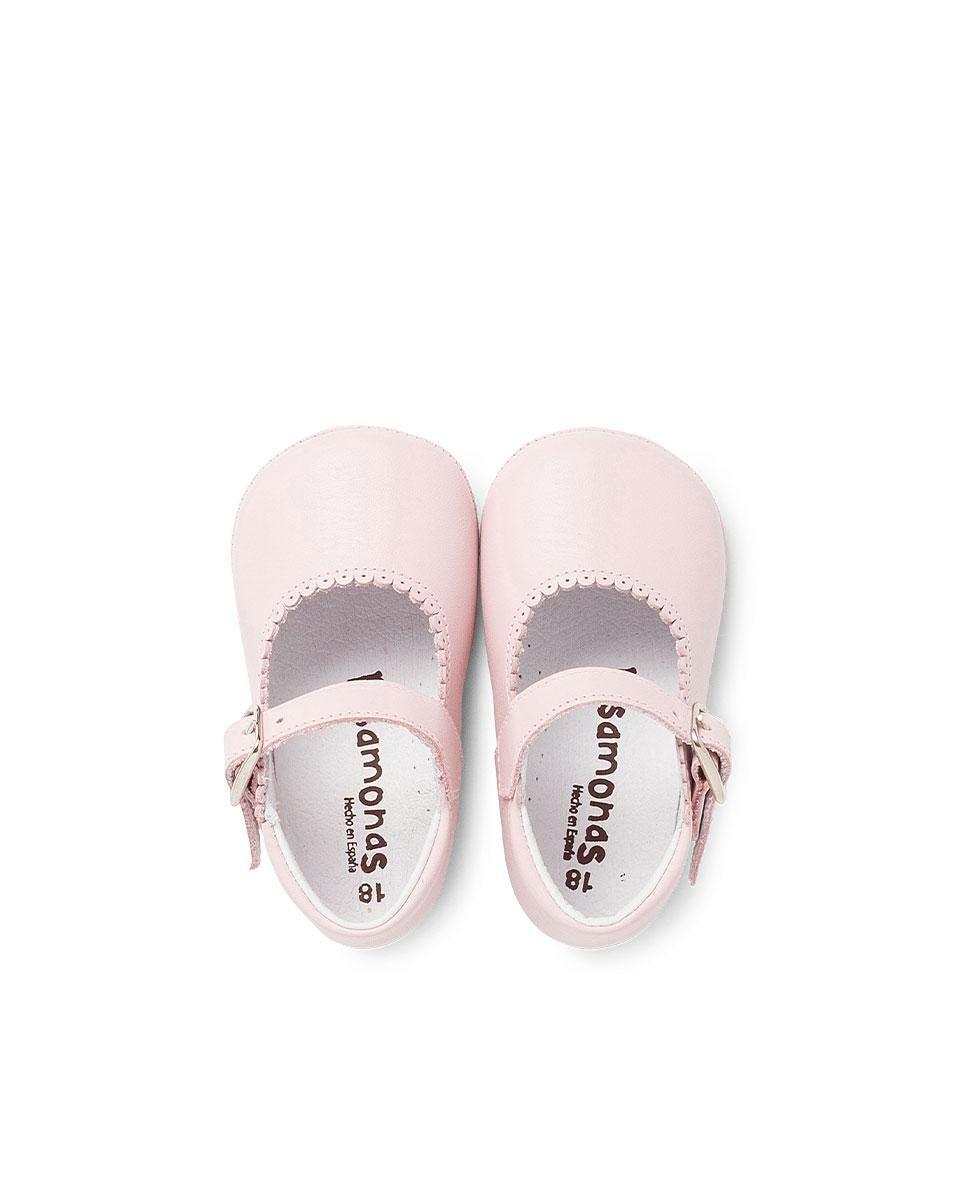 Merceditas de Bebé de Pele com Fivela Pisamonas Rosa-pastel-5