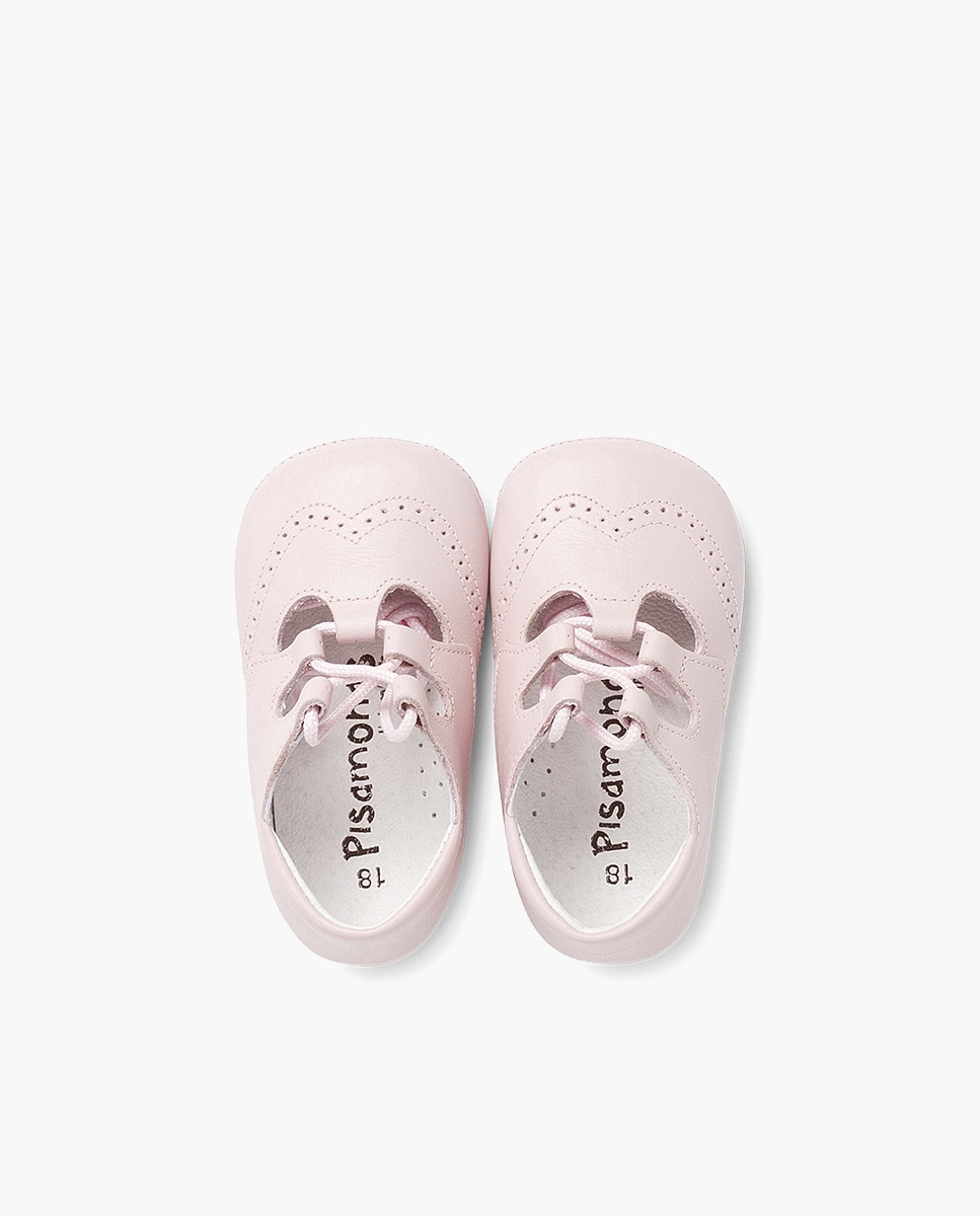 Sapatos de Cordões e Bluchers para Bebé Inglesito de Pele Pisamonas Rosa-claro-4
