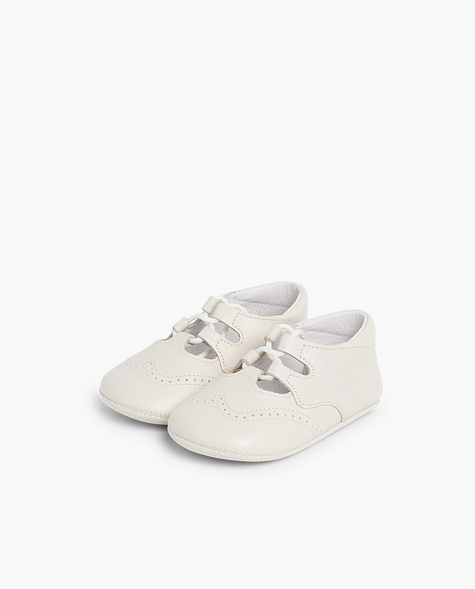 Sapatos de Cordões e Bluchers para Bebé Inglesito de Pele Bege / Branco-3