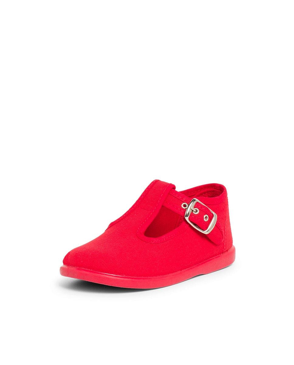 Sapatos de Presilha para Bebé em Tecido com Fivela Vermelho-2