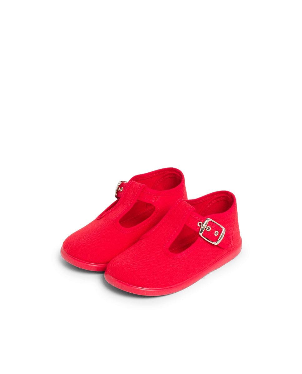 Sapatos de Presilha para Bebé em Tecido com Fivela Vermelho-4