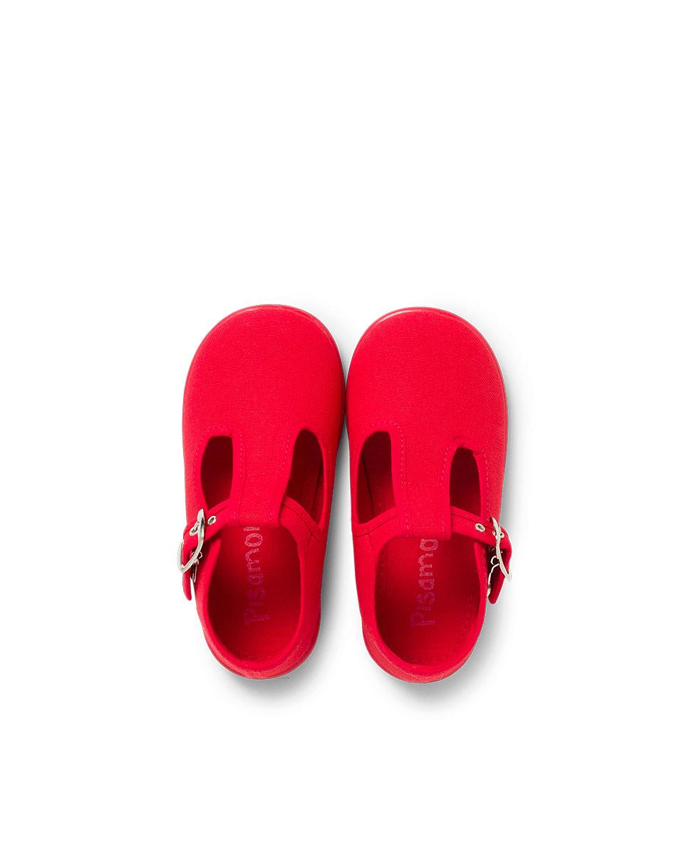 Sapatos de Presilha para Bebé em Tecido com Fivela Vermelho-5