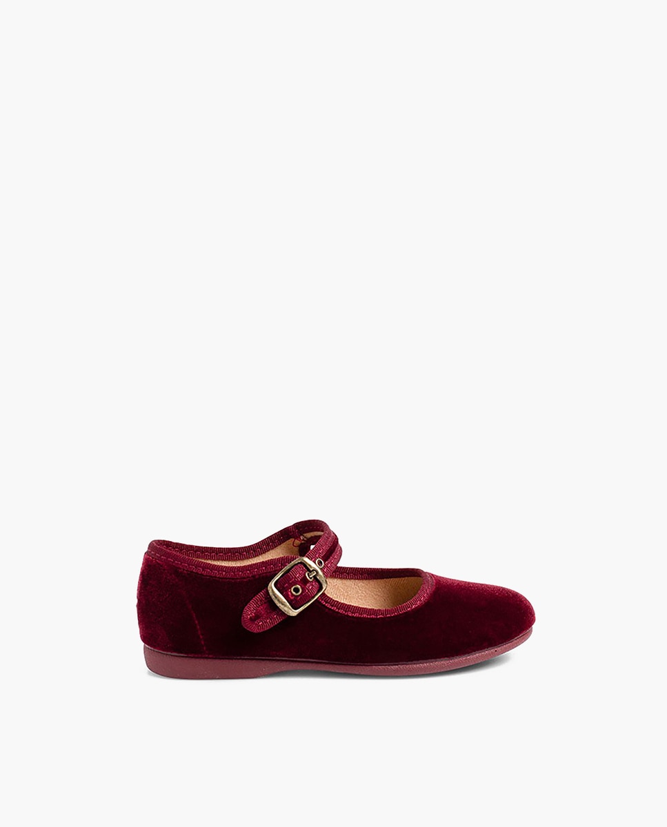 Sapatos de Presilha de Bebé em Veludo com Fecho de Fivela Bordeaux-1