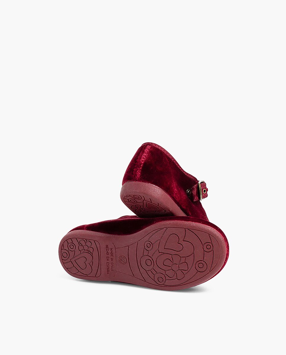 Sapatos de Presilha de Bebé em Veludo com Fecho de Fivela Bordeaux-2