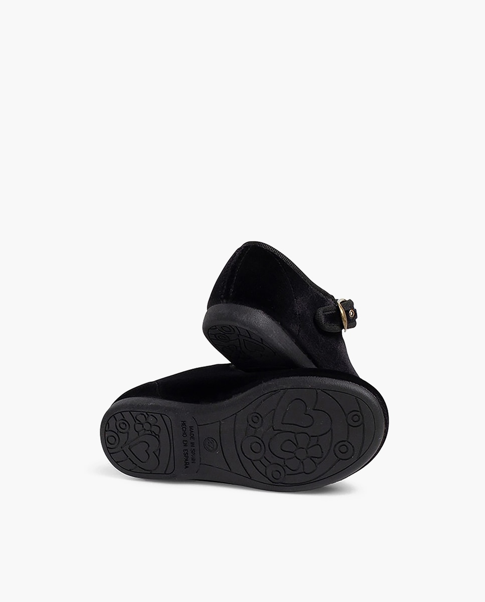 Sapatos de Presilha de Bebé em Veludo com Fecho de Fivela Preto-2