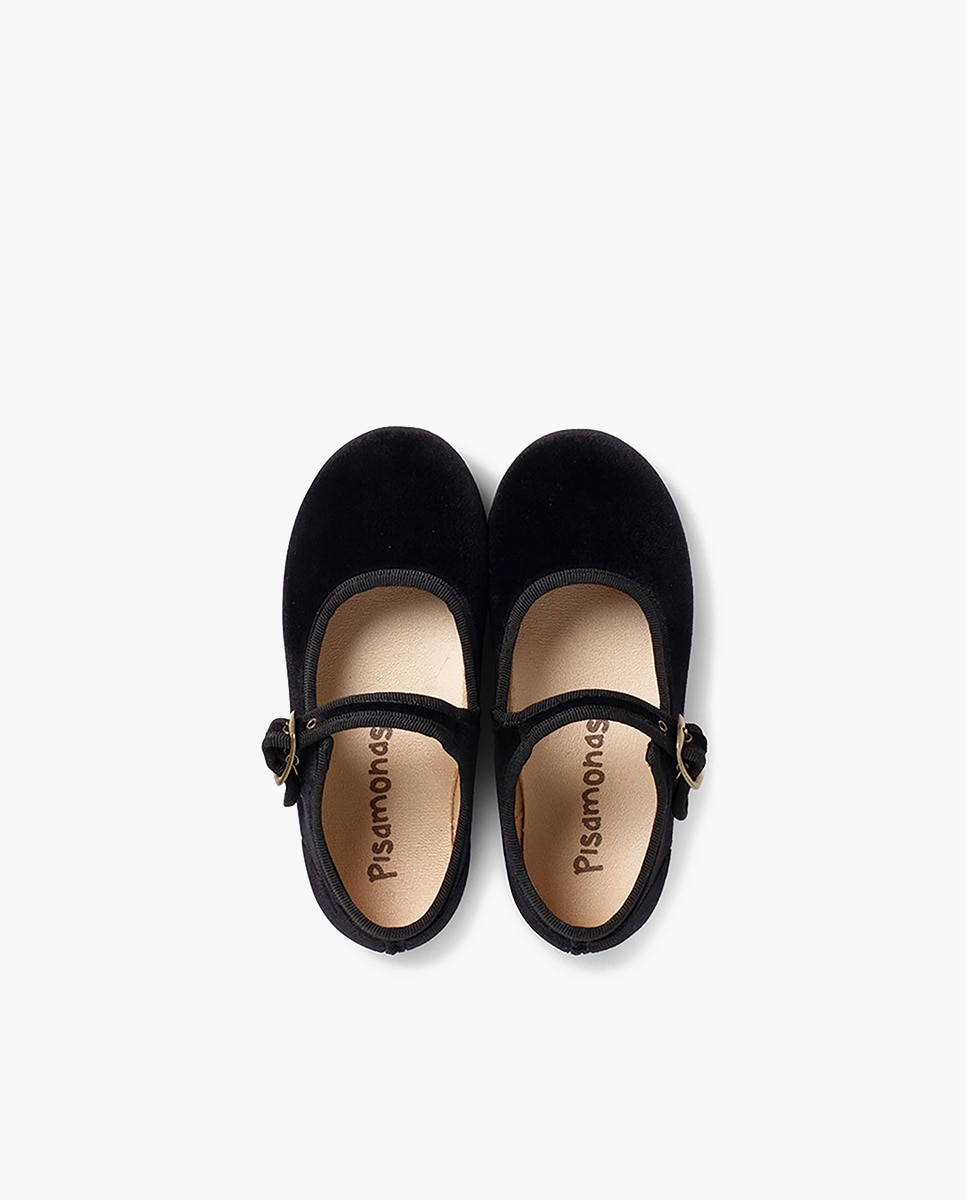 Sapatos de Presilha de Bebé em Veludo com Fecho de Fivela Preto-4