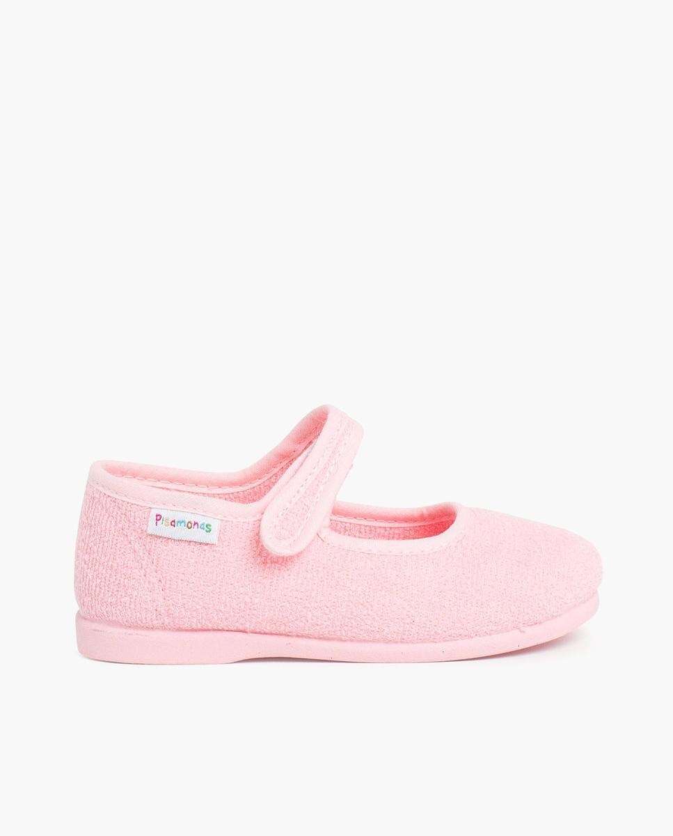 Pantufas de Bebé Menina Merceditas Turco tiras aderentes em Azul-claro Pisamonas Rosa-1