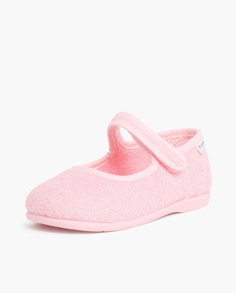 Pantufas de Bebé Menina Merceditas Turco tiras aderentes em Azul-claro Pisamonas Rosa-2