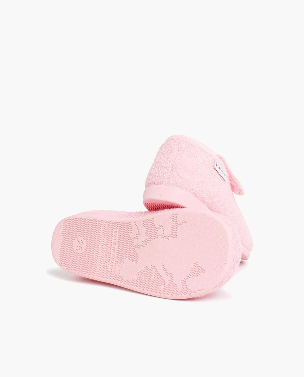 Pantufas de Bebé Menina Merceditas Turco tiras aderentes em Azul-claro Pisamonas Rosa-3