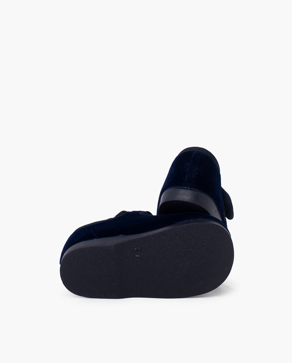 Sapatos de Presilha Infantil de Veludo com Botão e Velcro Azul-marinho-2