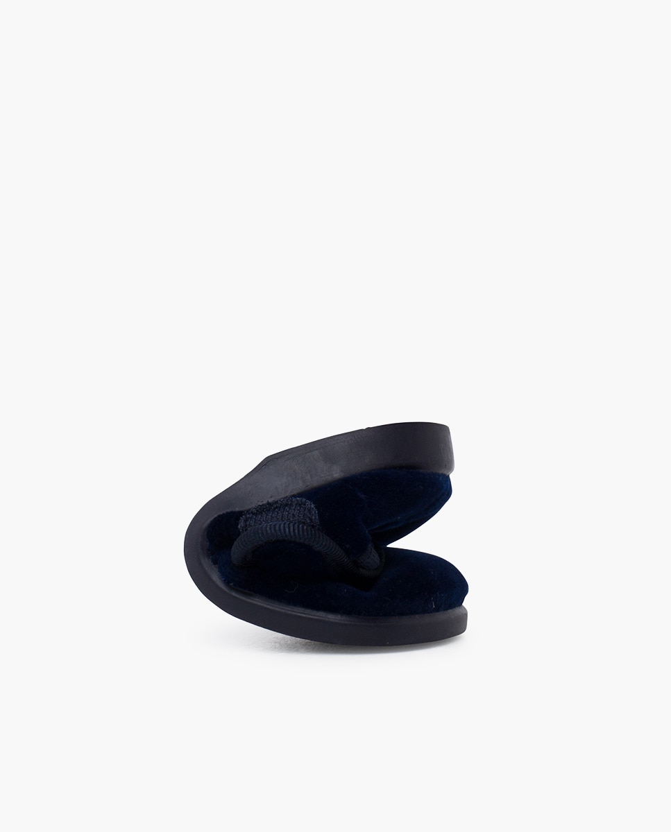 Sapatos de Presilha Infantil de Veludo com Botão e Velcro Azul-marinho-5