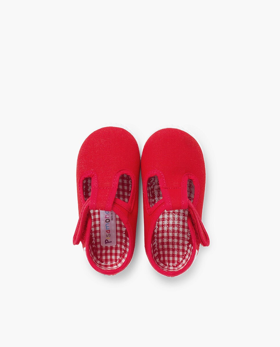 Pepitos para Bebé em Lona com Velcro Vermelho-4