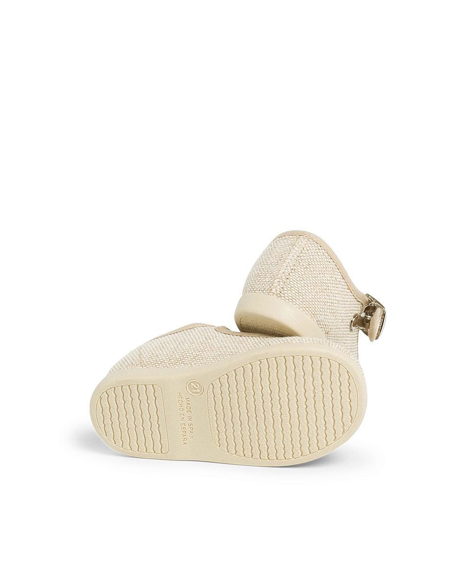 Sapatos Pepito para Bebé de Linho com Fivela Bege-3